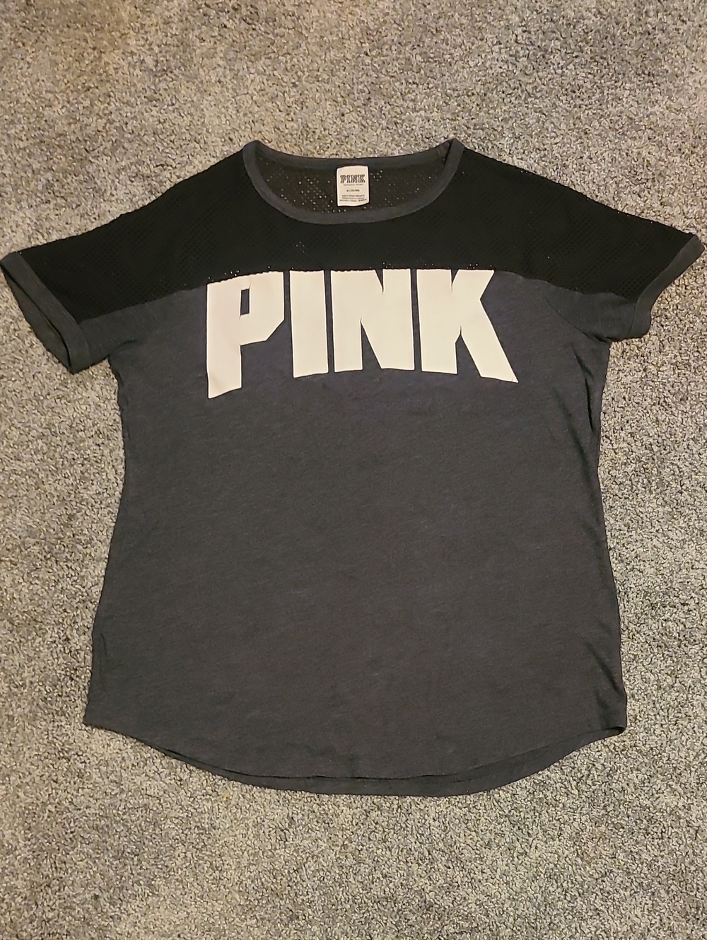 PINK Victoria's Secret Black and Charcoal Short Sleeve Mesh Logo Tee